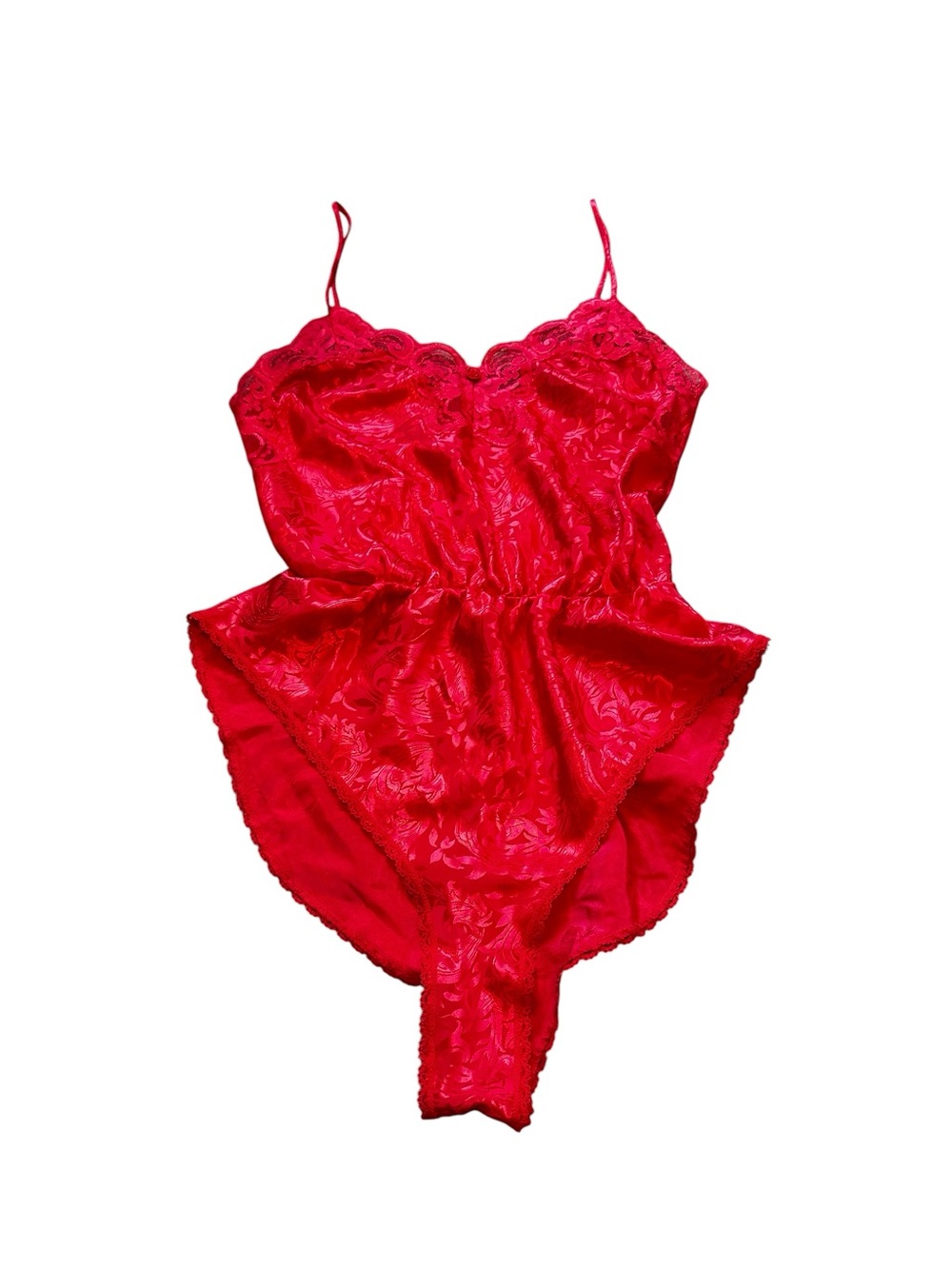 Vintage 70s Lucie Ann Red Satin Lace Lingerie Teddy Coquette Sexy Boudoir